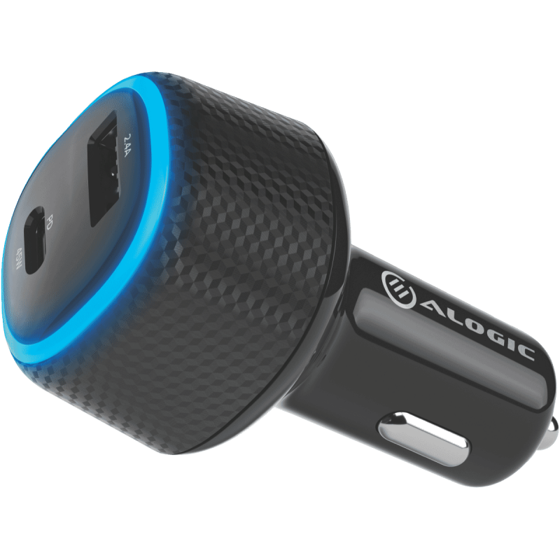 alogic rapid 2 port usb-a   usb-c car charger